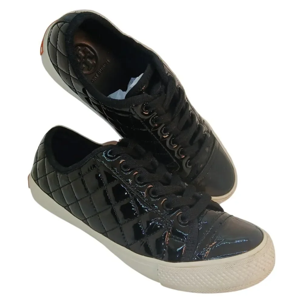 Tory Burch Womens Black Quilted Leather Fashion Sneakers - Size 6.5